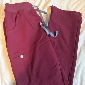 Figs Maroon Scrub Pants with Gray Accents